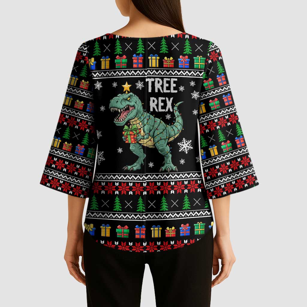 Tree Rex Christmas Kimono Sleeve Blouse Xmas Holiday Patterns - Wonder Print Shop