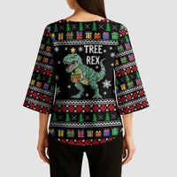 Tree Rex Christmas Kimono Sleeve Blouse Xmas Holiday Patterns - Wonder Print Shop