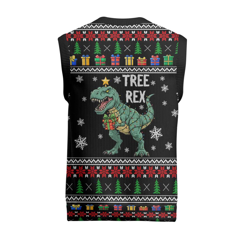 Tree Rex Christmas Knitted V-Neck Vest Xmas Holiday Patterns - Wonder Print Shop