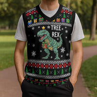 Tree Rex Christmas Knitted V-Neck Vest Xmas Holiday Patterns - Wonder Print Shop