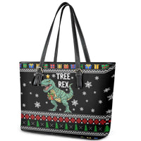 Tree Rex Christmas Leather Tote Bag Xmas Holiday Patterns - Wonder Print Shop