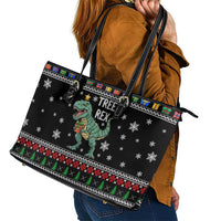 Tree Rex Christmas Leather Tote Bag Xmas Holiday Patterns - Wonder Print Shop