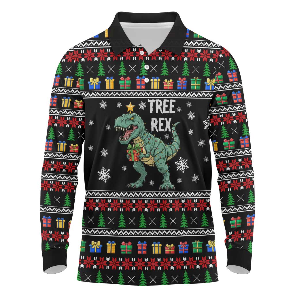 Tree Rex Christmas Long Sleeve Polo Shirt Xmas Holiday Patterns - Wonder Print Shop