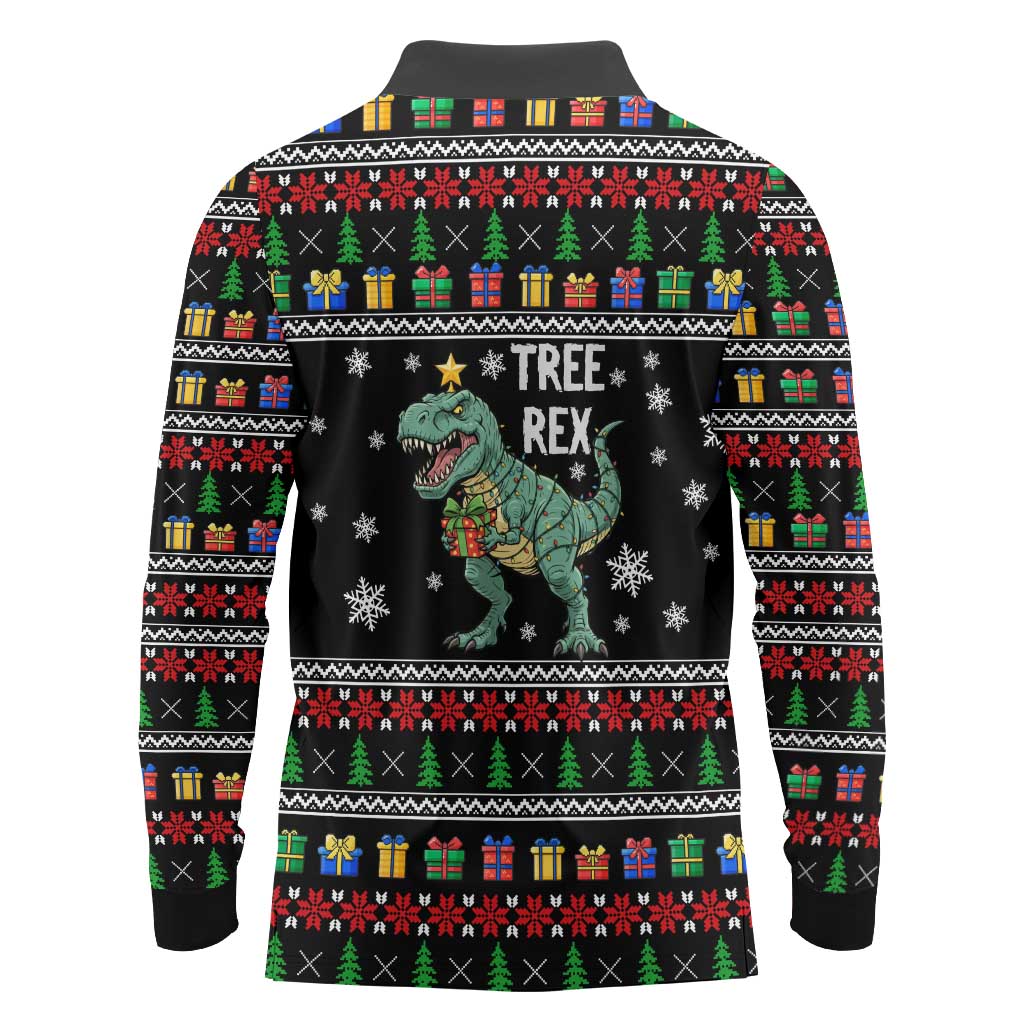 Tree Rex Christmas Long Sleeve Polo Shirt Xmas Holiday Patterns - Wonder Print Shop
