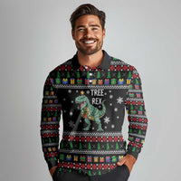 Tree Rex Christmas Long Sleeve Polo Shirt Xmas Holiday Patterns - Wonder Print Shop