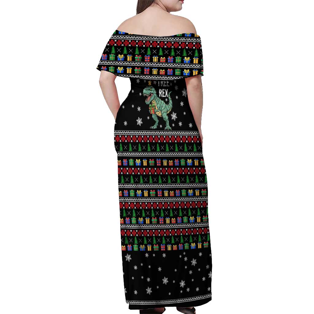 Tree Rex Christmas Off Shoulder Maxi Dress Xmas Holiday Patterns - Wonder Print Shop