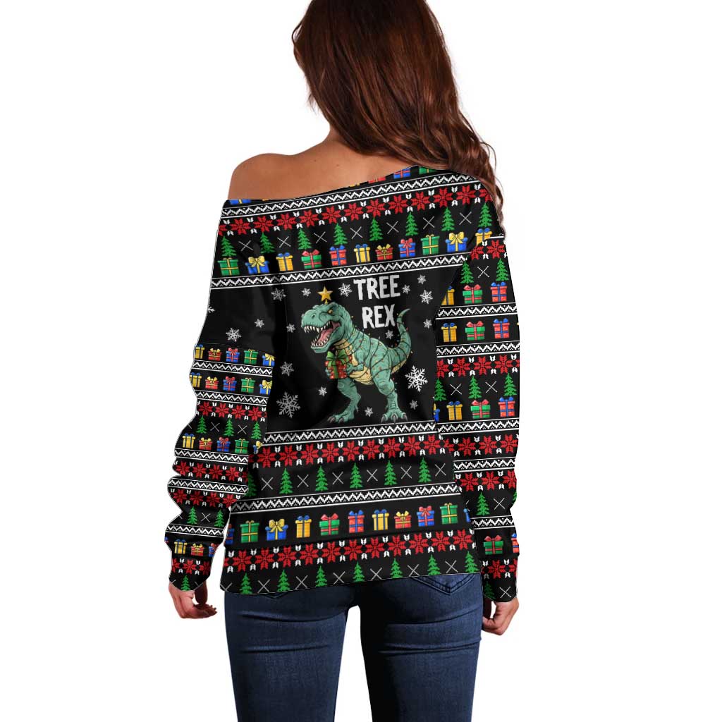 Tree Rex Christmas Off Shoulder Sweater Xmas Holiday Patterns - Wonder Print Shop