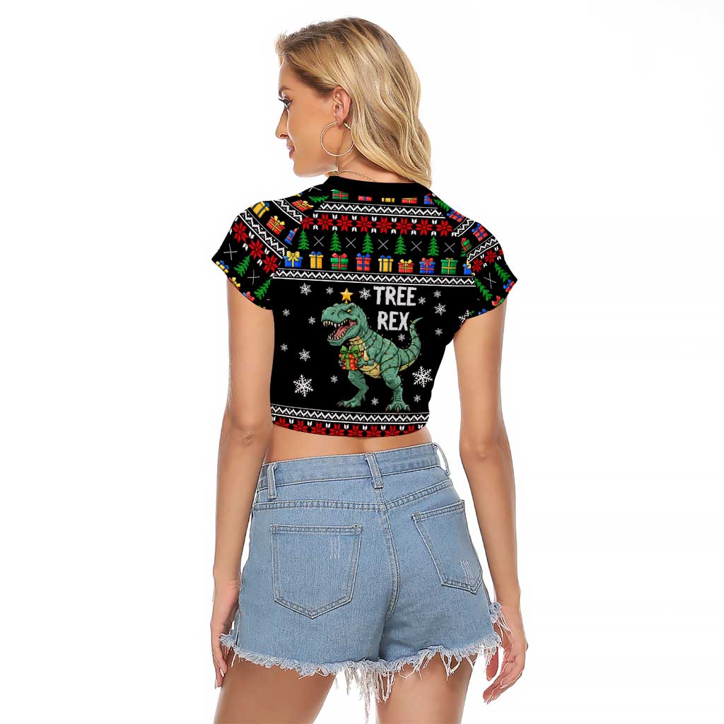 Tree Rex Christmas Raglan Cropped T Shirt Xmas Holiday Patterns - Wonder Print Shop