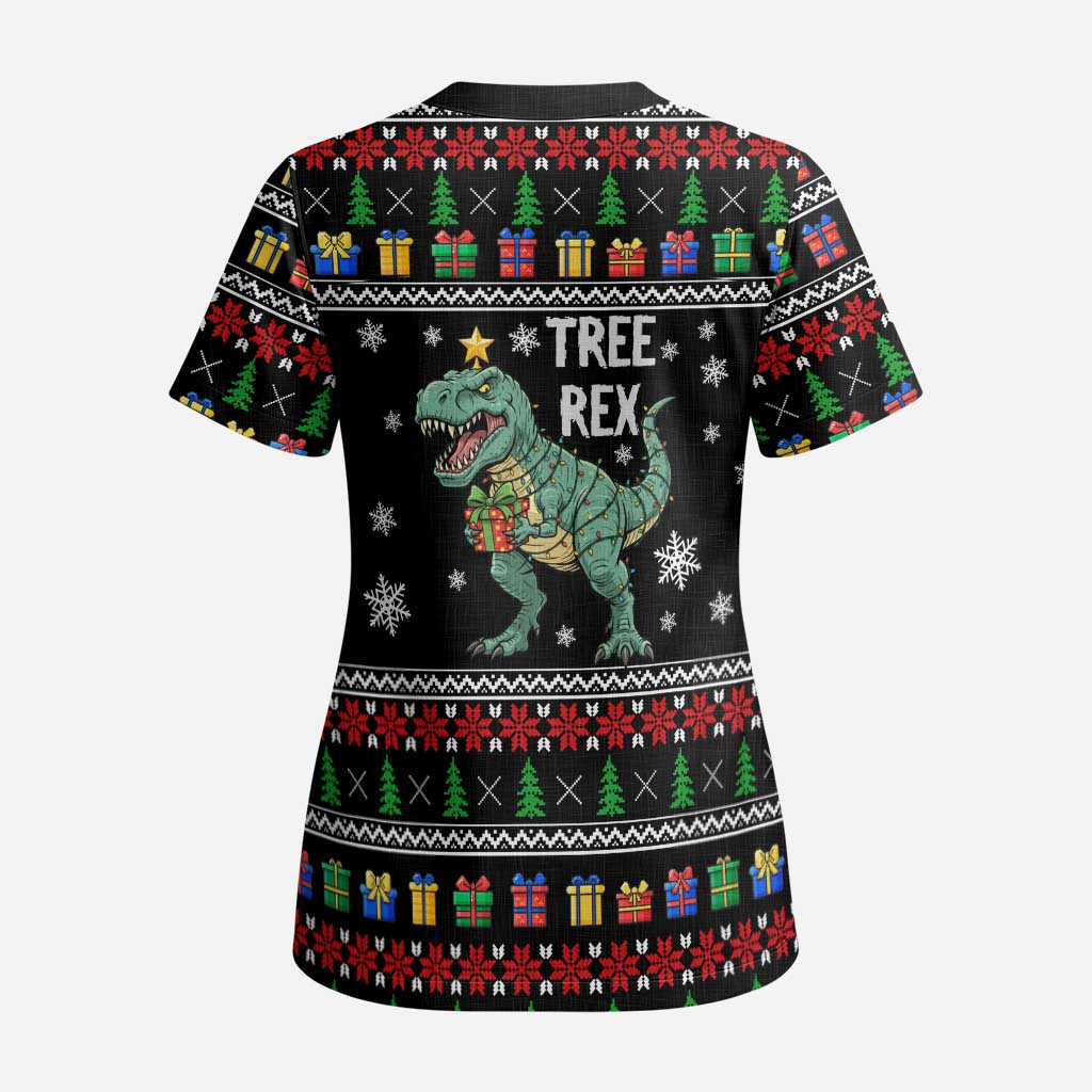 Tree Rex Christmas Scrub Top Xmas Holiday Patterns - Wonder Print Shop