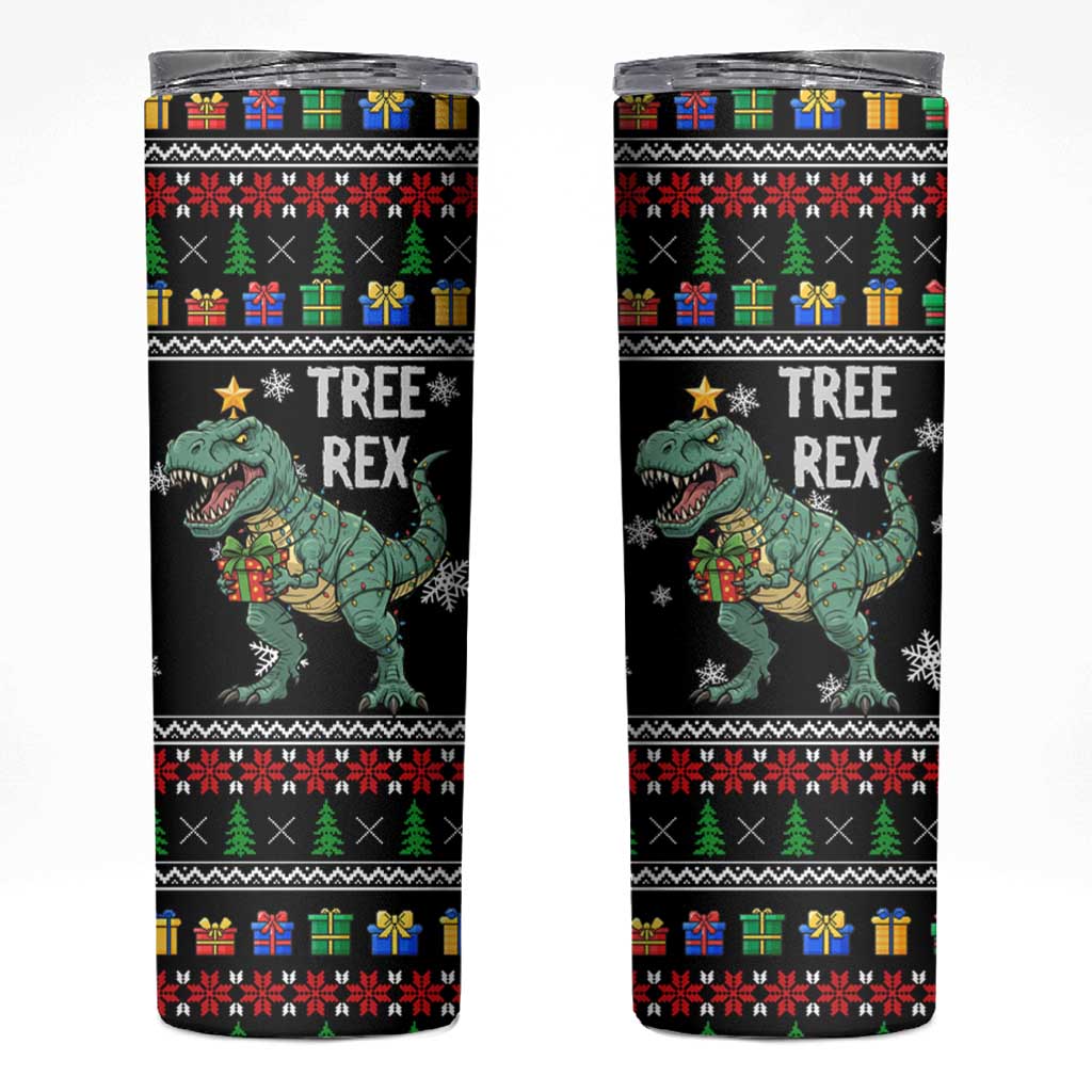 Tree Rex Christmas Skinny Tumbler Xmas Holiday Patterns - Wonder Print Shop