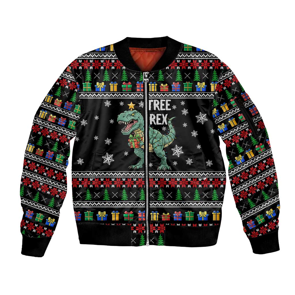 Tree Rex Christmas Sleeve Zip Bomber Jacket Xmas Holiday Patterns - Wonder Print Shop