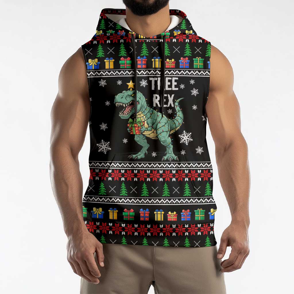 Tree Rex Christmas Sleeveless Hoodie Xmas Holiday Patterns - Wonder Print Shop