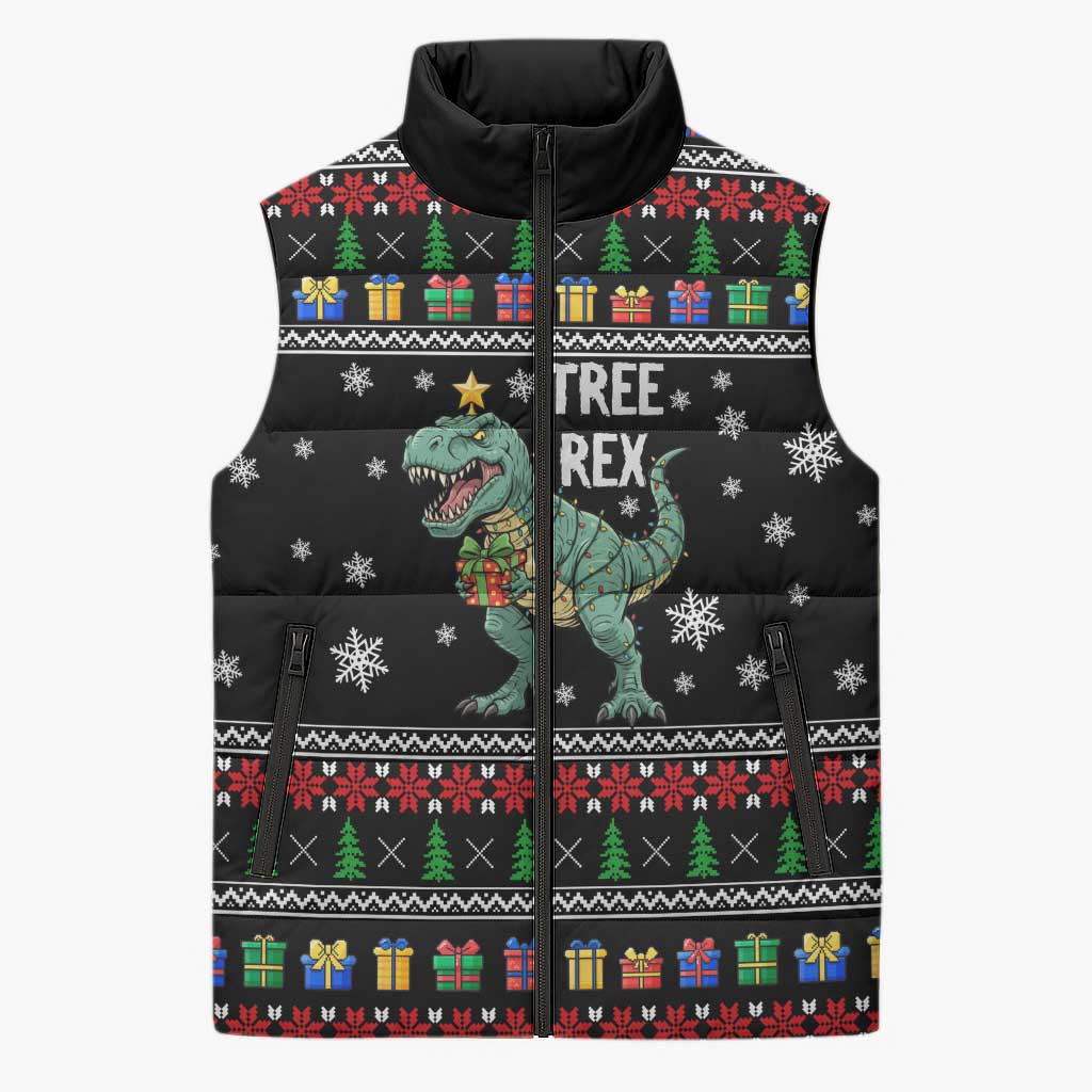 Tree Rex Christmas Sleeveless Puffer Jacket Xmas Holiday Patterns - Wonder Print Shop