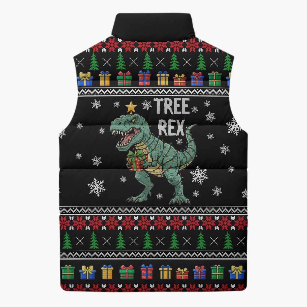Tree Rex Christmas Sleeveless Puffer Jacket Xmas Holiday Patterns - Wonder Print Shop