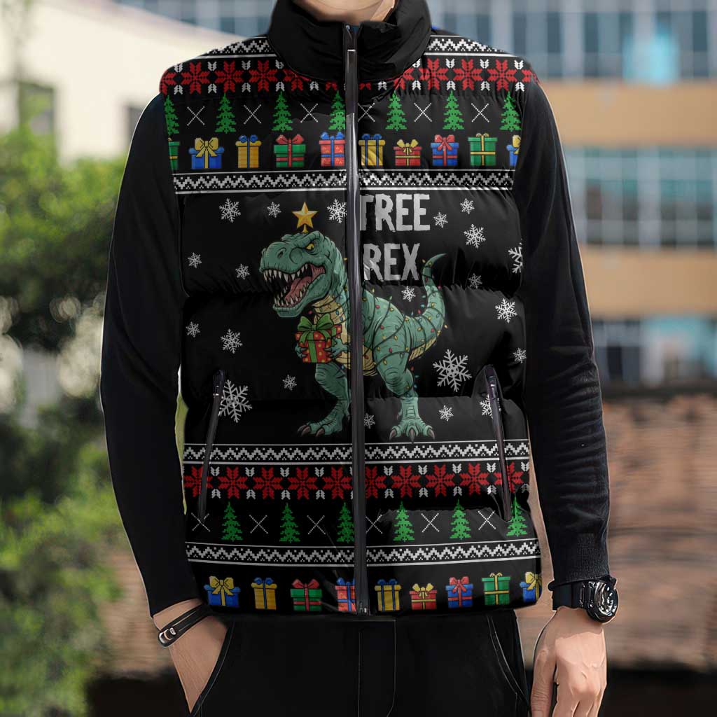 Tree Rex Christmas Sleeveless Puffer Jacket Xmas Holiday Patterns - Wonder Print Shop
