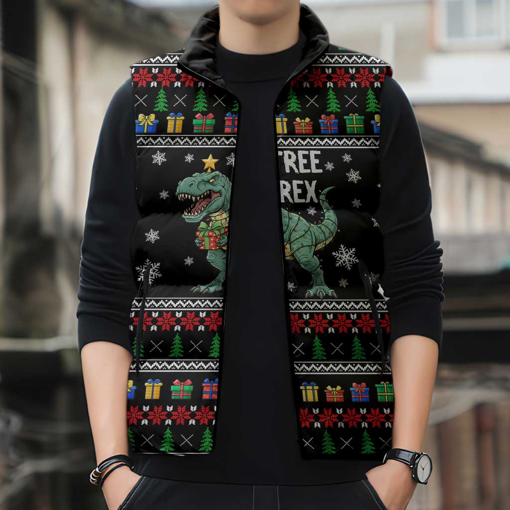 Tree Rex Christmas Sleeveless Puffer Jacket Xmas Holiday Patterns - Wonder Print Shop