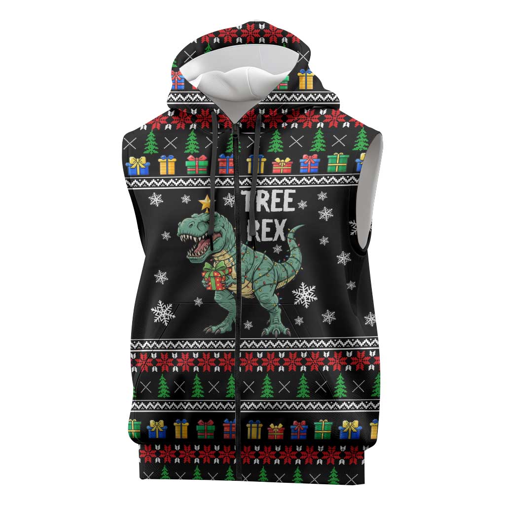Tree Rex Christmas Sleeveless Zip Hoodie Xmas Holiday Patterns - Wonder Print Shop