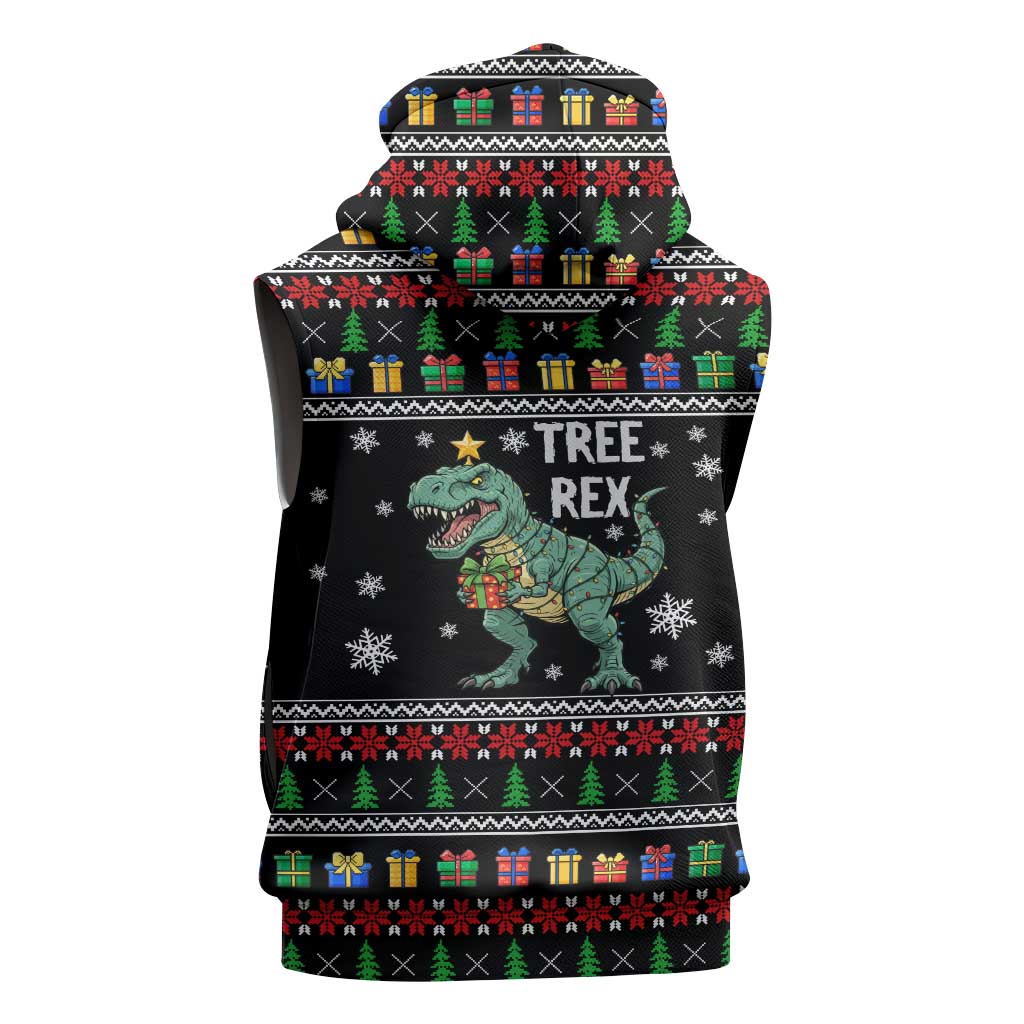 Tree Rex Christmas Sleeveless Zip Hoodie Xmas Holiday Patterns - Wonder Print Shop