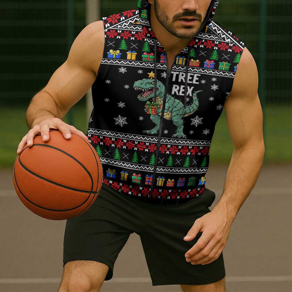 Tree Rex Christmas Sleeveless Zip Hoodie Xmas Holiday Patterns - Wonder Print Shop