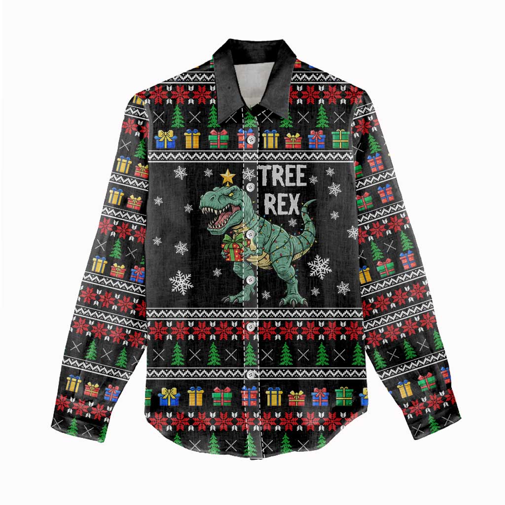 Tree Rex Christmas Women Casual Shirt Xmas Holiday Patterns - Wonder Print Shop