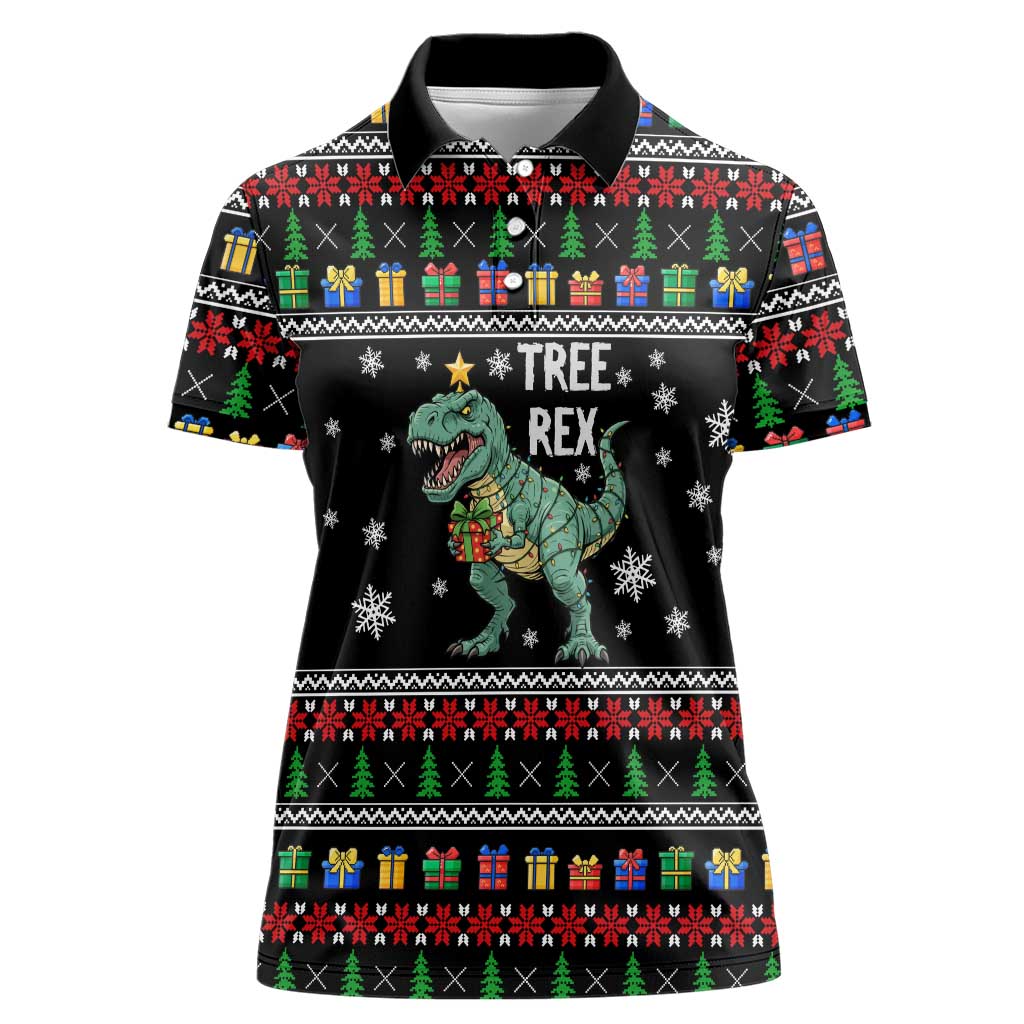 Tree Rex Christmas Women Polo Shirt Xmas Holiday Patterns - Wonder Print Shop
