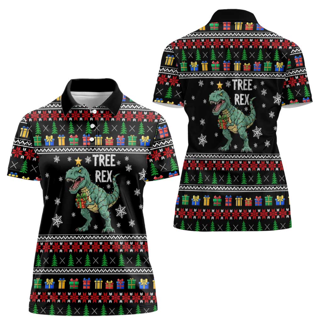 Tree Rex Christmas Women Polo Shirt Xmas Holiday Patterns - Wonder Print Shop