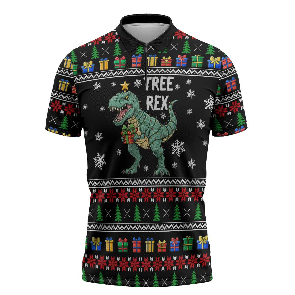 Tree Rex Christmas Zipper Polo Shirt Xmas Holiday Patterns - Wonder Print Shop