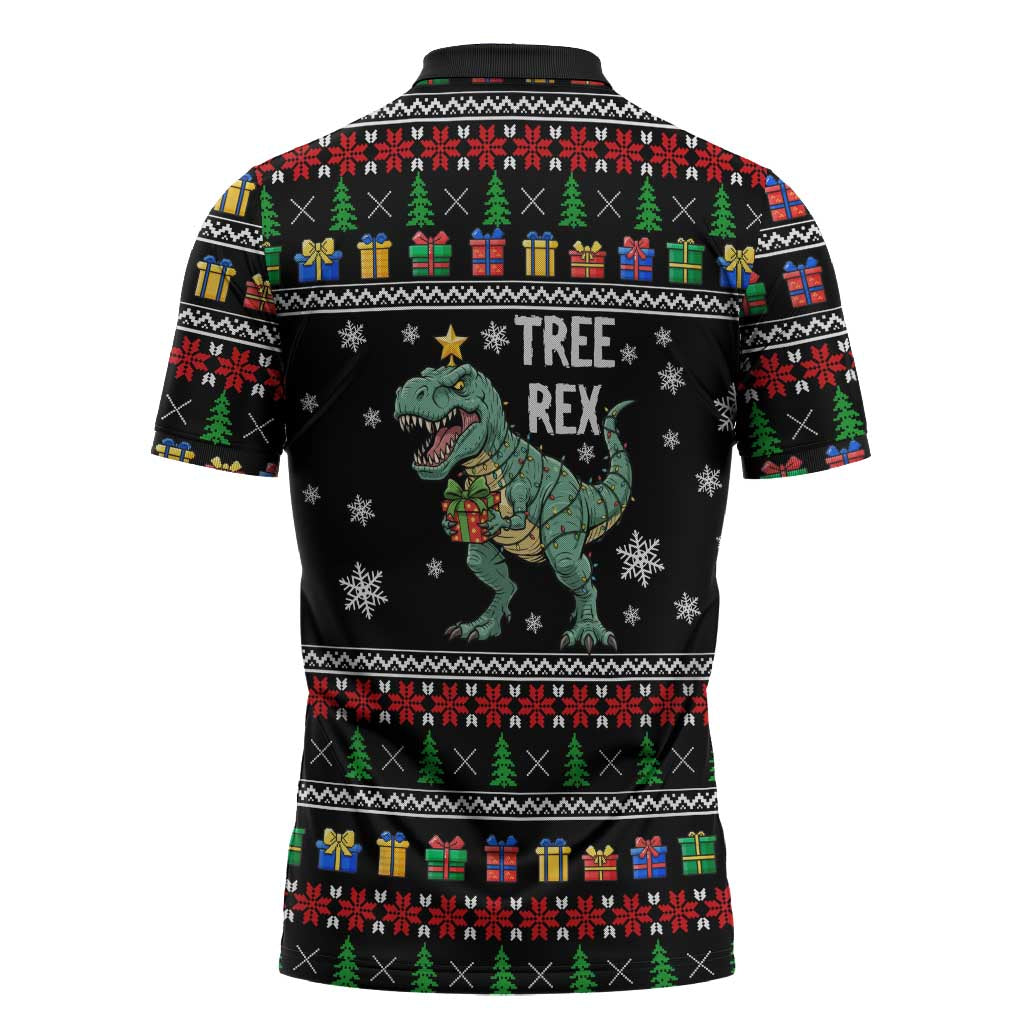 Tree Rex Christmas Zipper Polo Shirt Xmas Holiday Patterns - Wonder Print Shop