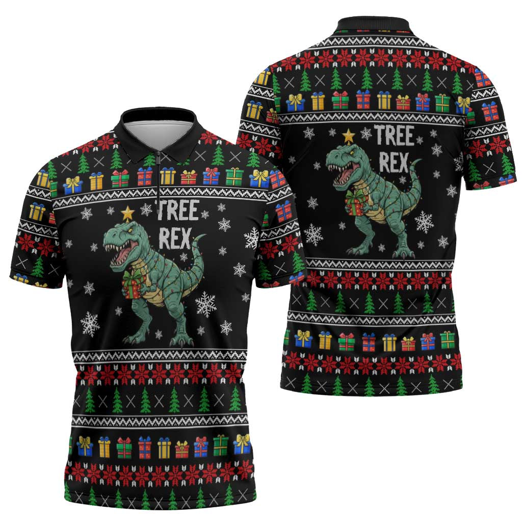 Tree Rex Christmas Zipper Polo Shirt Xmas Holiday Patterns - Wonder Print Shop