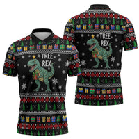 Tree Rex Christmas Zipper Polo Shirt Xmas Holiday Patterns - Wonder Print Shop