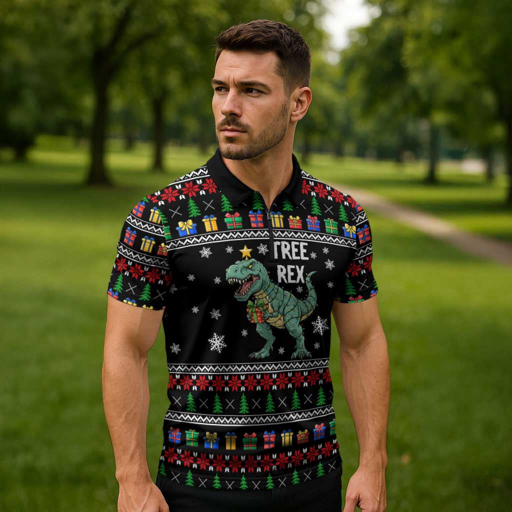 Tree Rex Christmas Zipper Polo Shirt Xmas Holiday Patterns - Wonder Print Shop