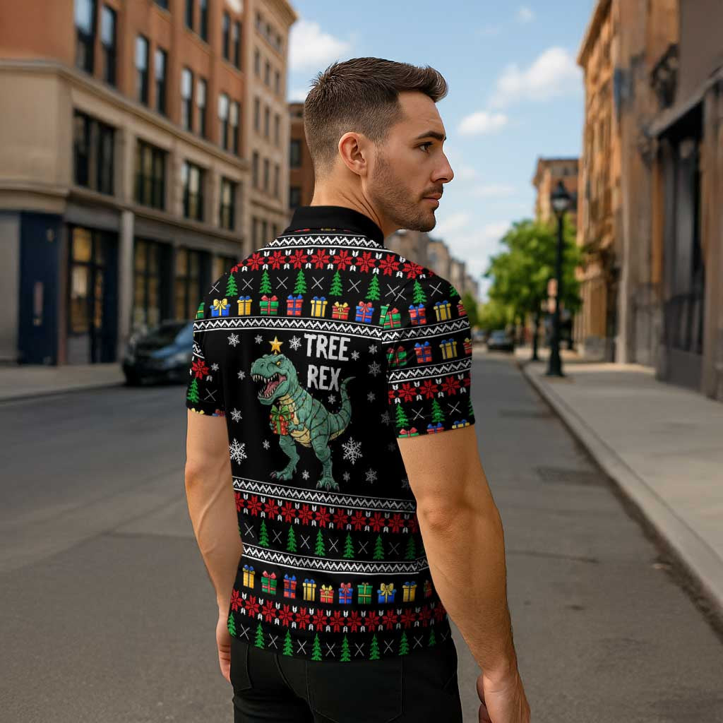 Tree Rex Christmas Zipper Polo Shirt Xmas Holiday Patterns - Wonder Print Shop