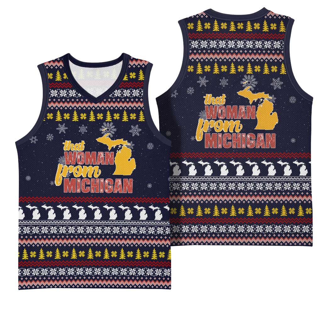 That Woman From Michigan Christmas Basketball Jersey Xmas Holiday Patterns - Wonder Print Shop