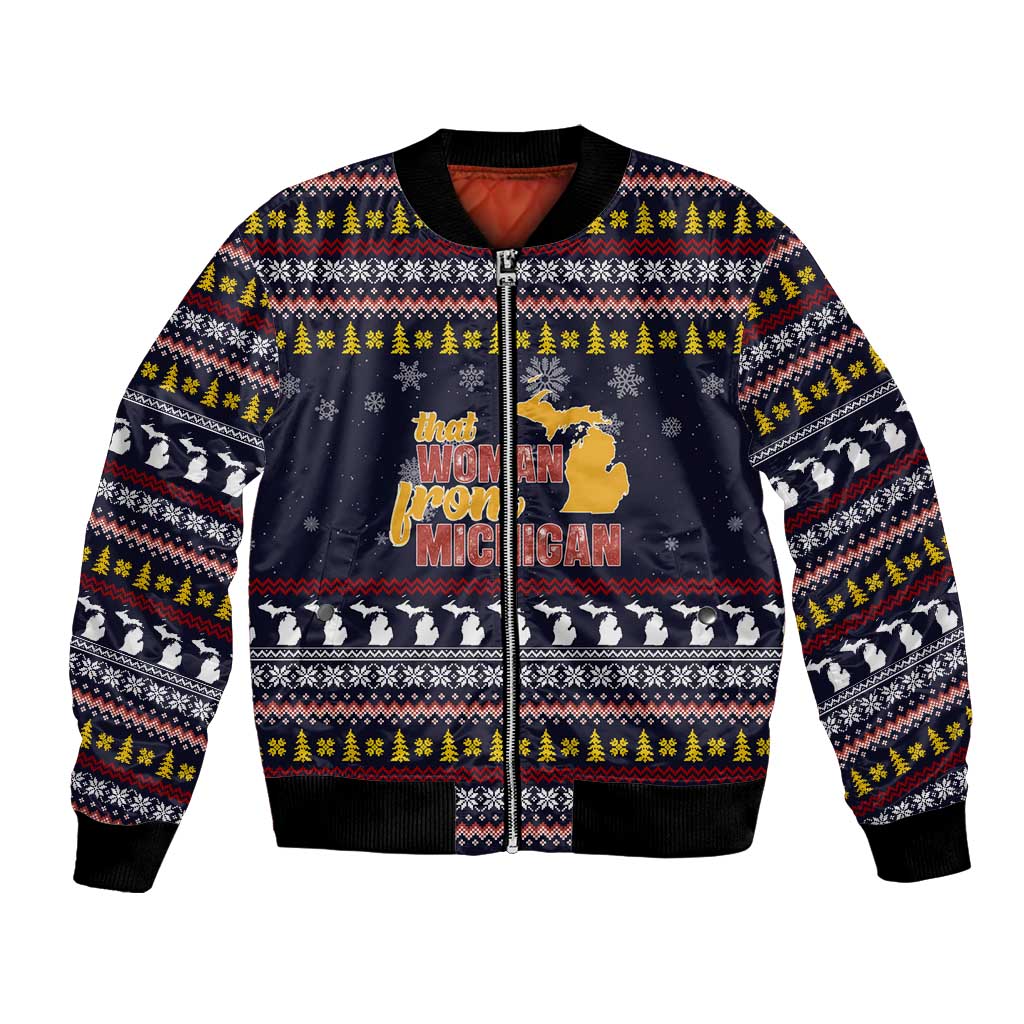 That Woman From Michigan Christmas Bomber Jacket Xmas Holiday Patterns - Wonder Print Shop