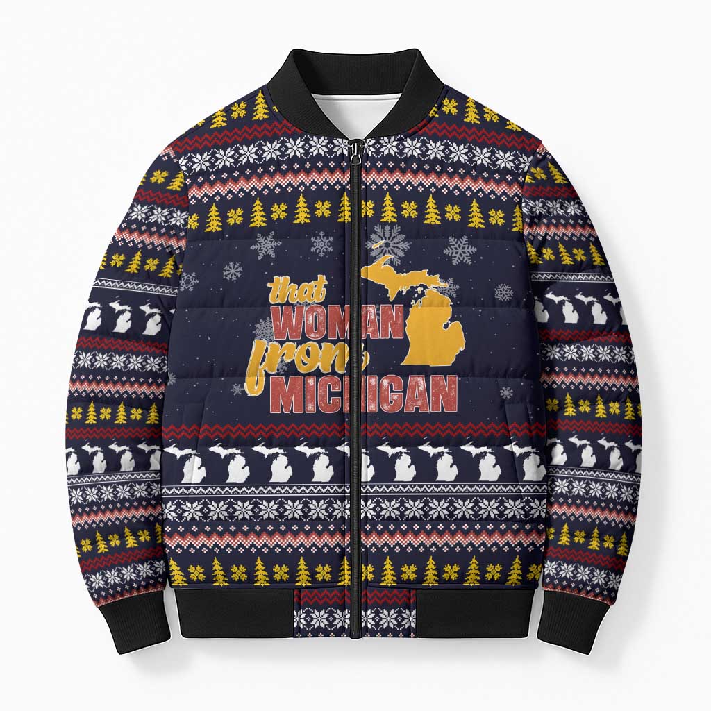 That Woman From Michigan Christmas Bomber Puffer Jacket Xmas Holiday Patterns - Wonder Print Shop