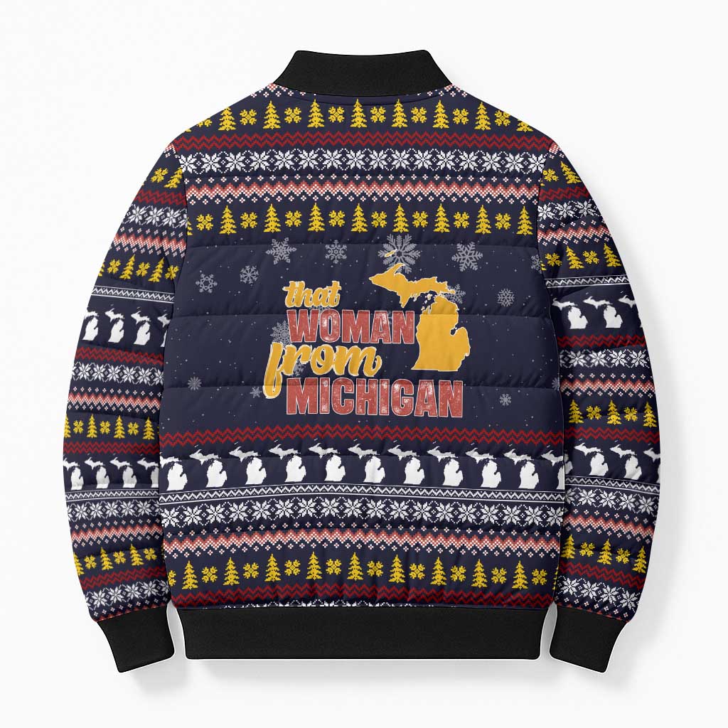 That Woman From Michigan Christmas Bomber Puffer Jacket Xmas Holiday Patterns - Wonder Print Shop