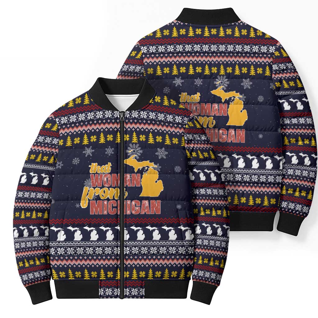 That Woman From Michigan Christmas Bomber Puffer Jacket Xmas Holiday Patterns - Wonder Print Shop