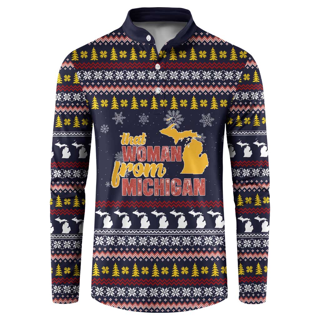 That Woman From Michigan Christmas Button Sweatshirt Xmas Holiday Patterns - Wonder Print Shop