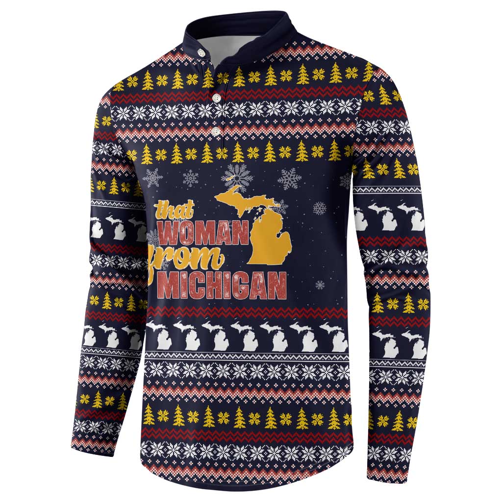 That Woman From Michigan Christmas Button Sweatshirt Xmas Holiday Patterns - Wonder Print Shop
