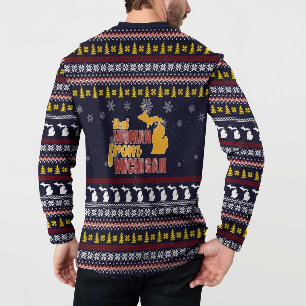 That Woman From Michigan Christmas Button Sweatshirt Xmas Holiday Patterns - Wonder Print Shop