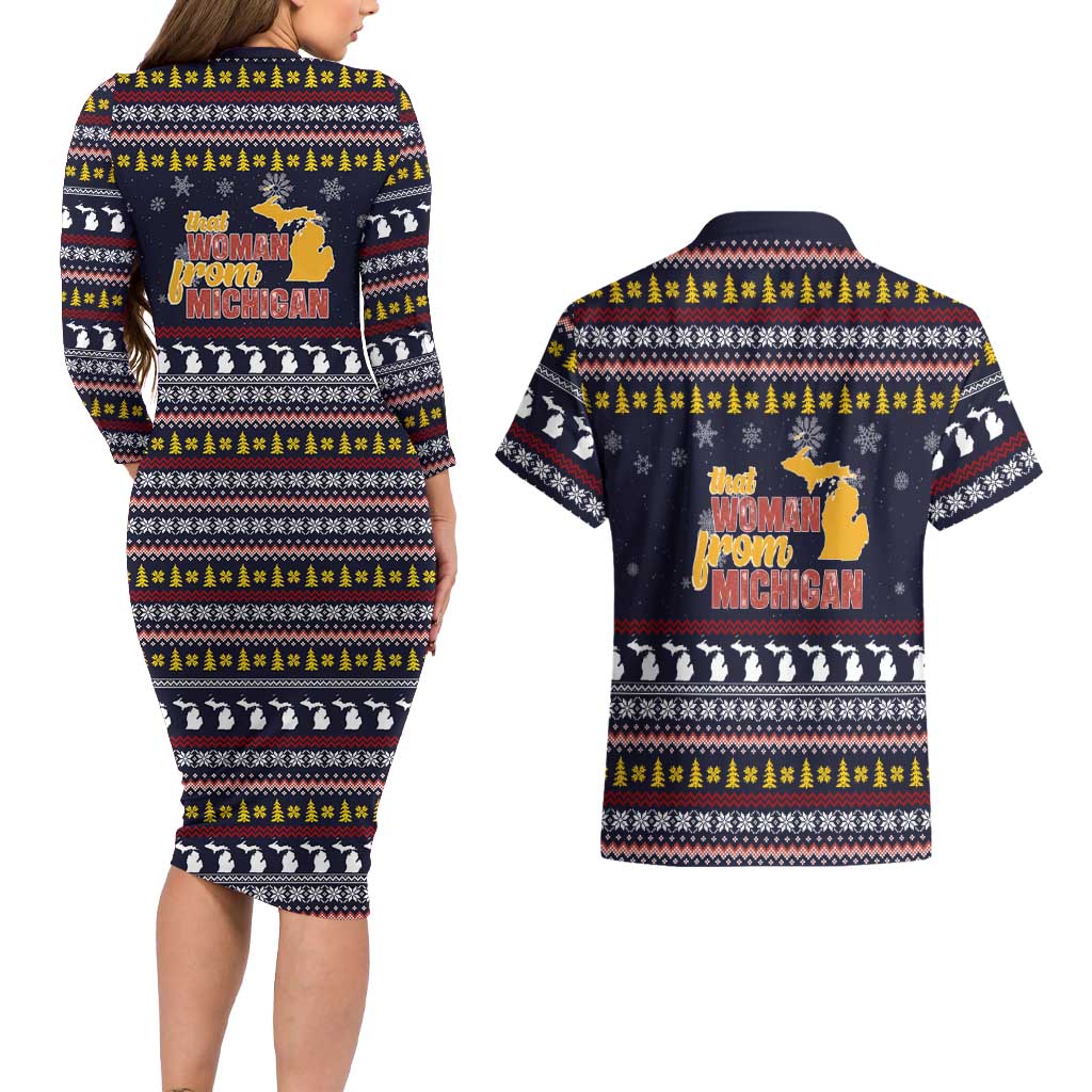 That Woman From Michigan Christmas Couples Matching Long Sleeve Bodycon Dress and Hawaiian Shirt Xmas Holiday Patterns - Wonder Print Shop