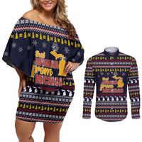 That Woman From Michigan Christmas Couples Matching Off Shoulder Short Dress and Long Sleeve Button Shirt Xmas Holiday Patterns - Wonder Print Shop