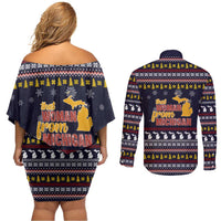 That Woman From Michigan Christmas Couples Matching Off Shoulder Short Dress and Long Sleeve Button Shirt Xmas Holiday Patterns - Wonder Print Shop