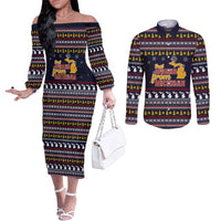 That Woman From Michigan Christmas Couples Matching Off The Shoulder Long Sleeve Dress and Long Sleeve Button Shirt Xmas Holiday Patterns - Wonder Print Shop