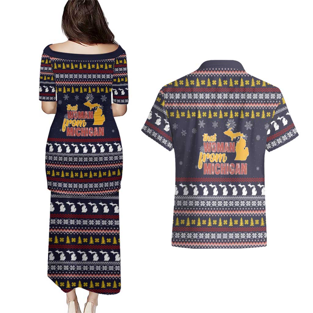 That Woman From Michigan Christmas Couples Matching Puletasi and Hawaiian Shirt Xmas Holiday Patterns - Wonder Print Shop