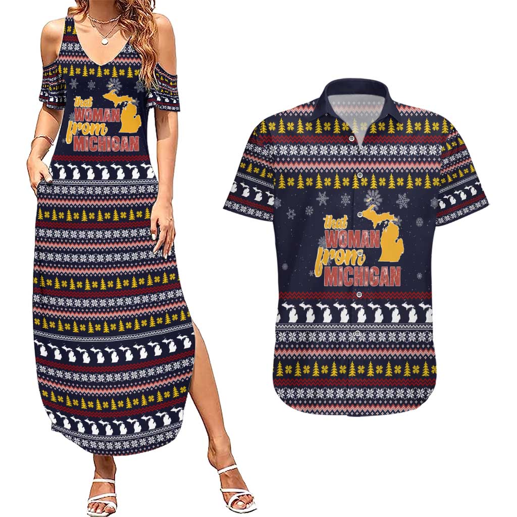 That Woman From Michigan Christmas Couples Matching Summer Maxi Dress and Hawaiian Shirt Xmas Holiday Patterns - Wonder Print Shop