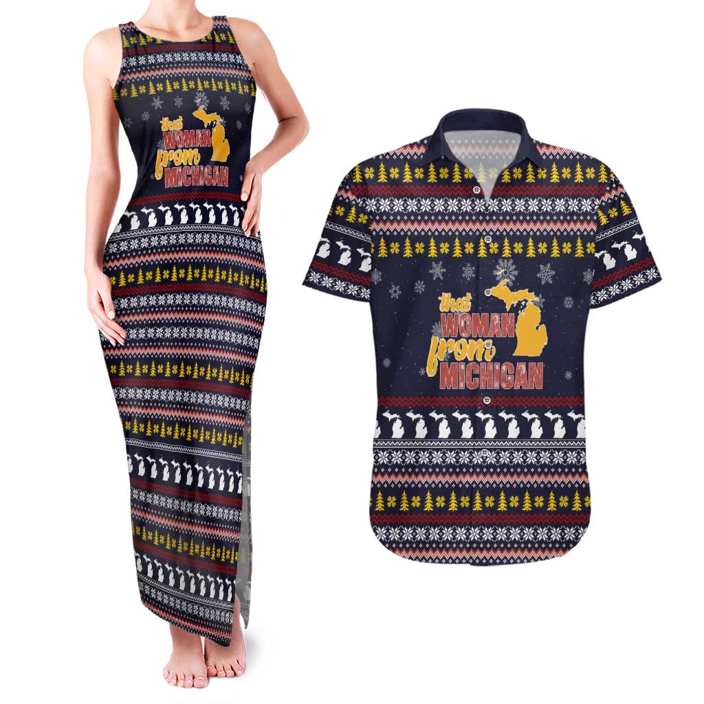 That Woman From Michigan Christmas Couples Matching Tank Maxi Dress and Hawaiian Shirt Xmas Holiday Patterns - Wonder Print Shop