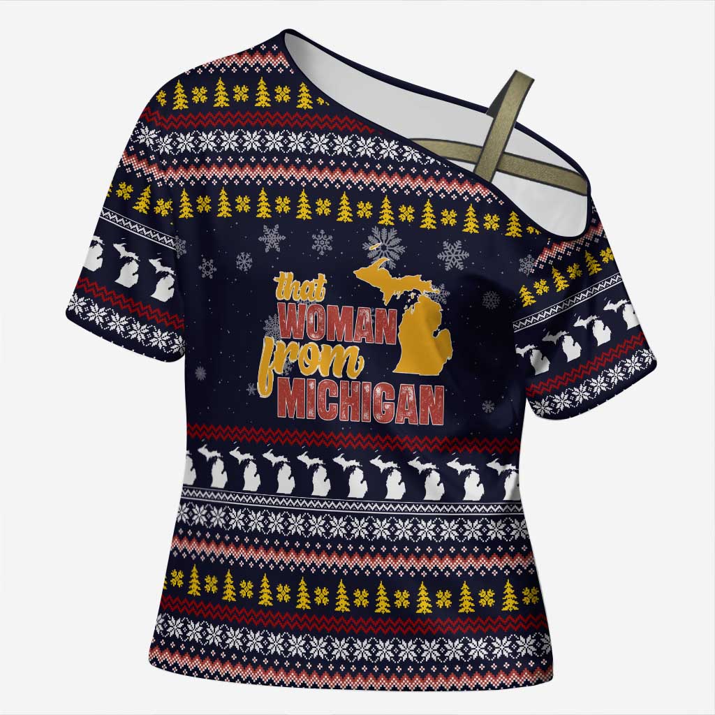 That Woman From Michigan Christmas Cross Shoulder Shirt Xmas Holiday Patterns - Wonder Print Shop
