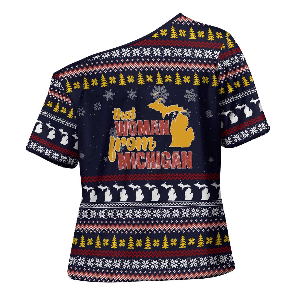 That Woman From Michigan Christmas Cross Shoulder Shirt Xmas Holiday Patterns - Wonder Print Shop