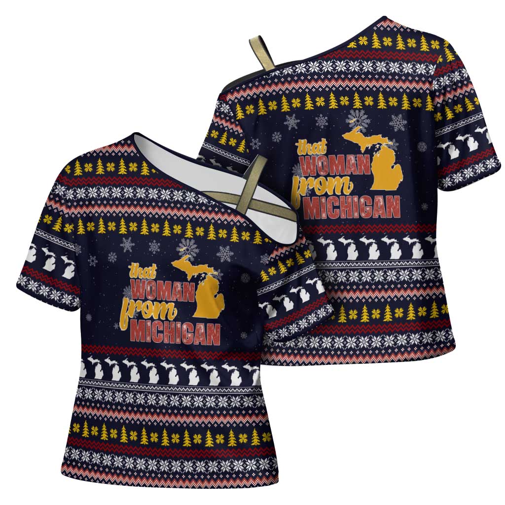 That Woman From Michigan Christmas Cross Shoulder Shirt Xmas Holiday Patterns - Wonder Print Shop